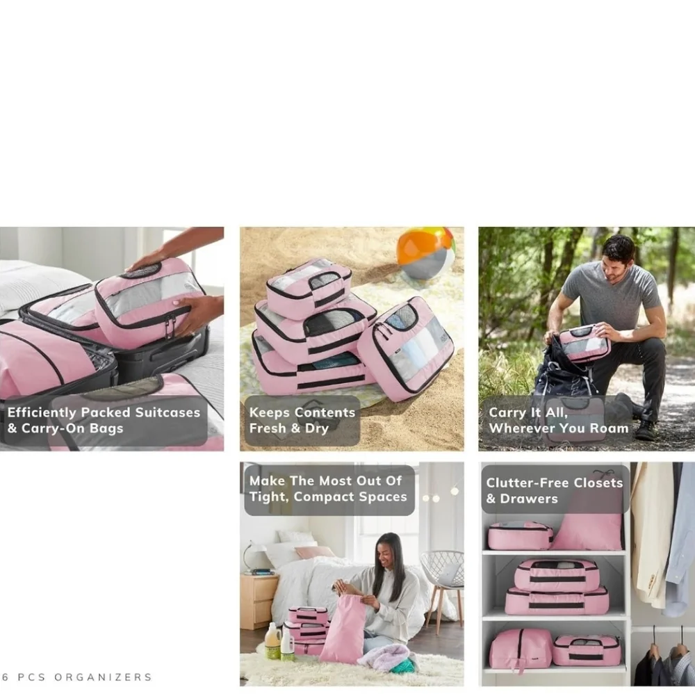 Veken Pink 6-Piece Packing Cubes Set - Extra Large, Large, Medium, Small